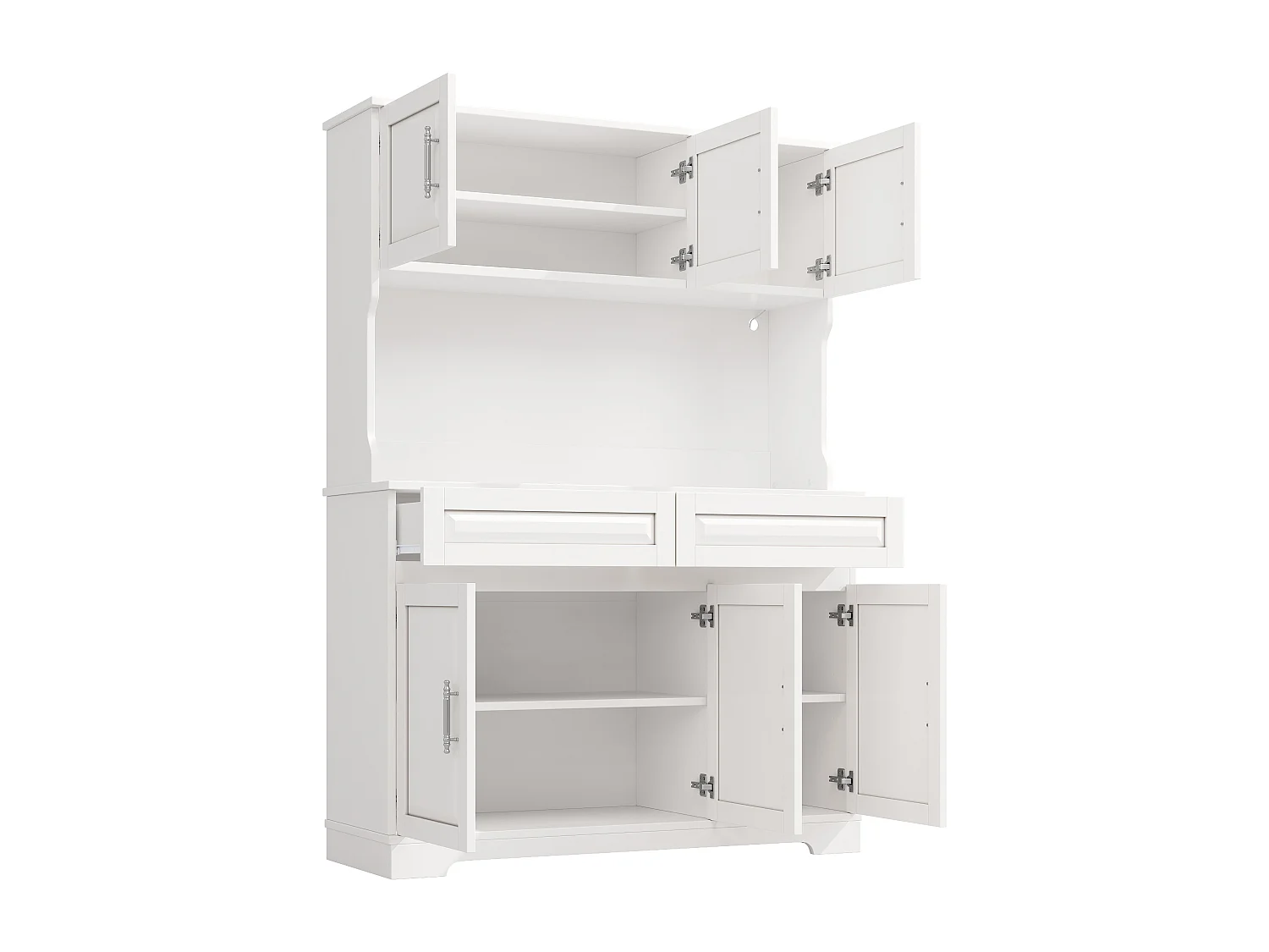 Hohes Küchen-Sideboard – 108 x 40 x 180 cm – mit 2 Schubladen, 6 Türen, LED-Beleuchtung und Arbeitsplatte – MDF – weiß