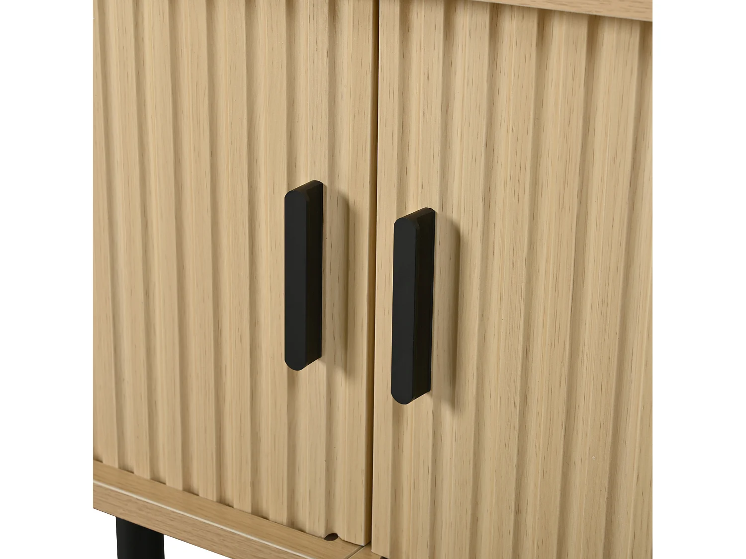 Ovaler TV-Schrank 170x40x46 cm - 2 Schiebetüren und 2 offene Regale - Metallfüße - MDF - Natur