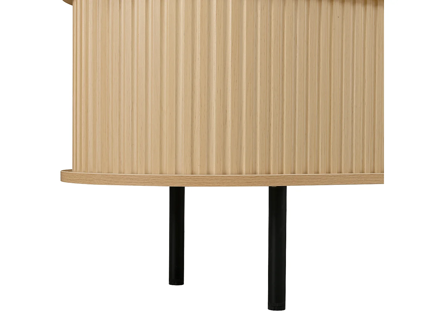 Ovaler TV-Schrank 170x40x46 cm - 2 Schiebetüren und 2 offene Regale - Metallfüße - MDF - Natur