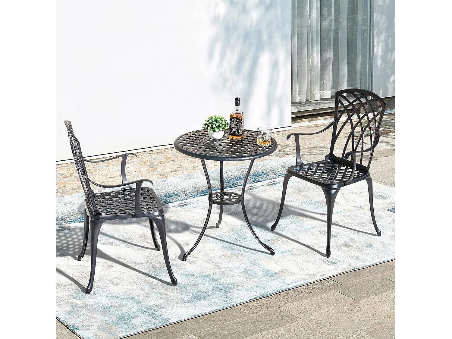 Ensemble bistro aluminium moulé noir 3 pièces table 61 cm chaises