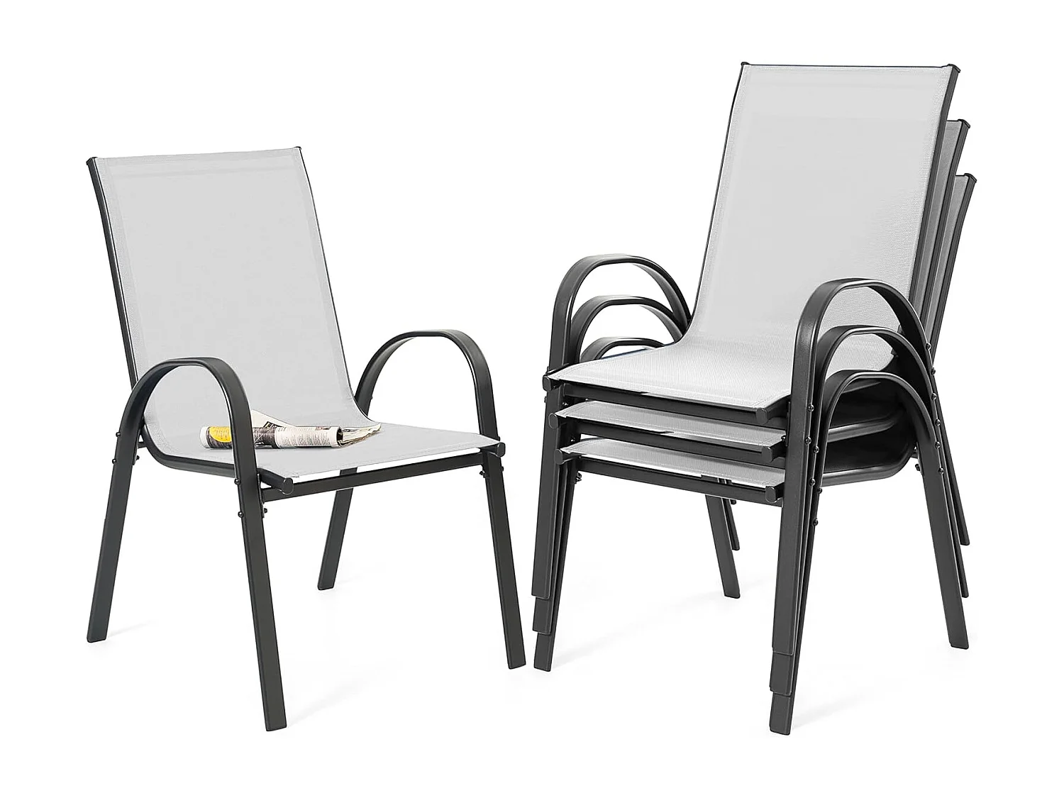 Chaises de Jardin Empilables 4 Pièces Textilène Résistant Gris Noir