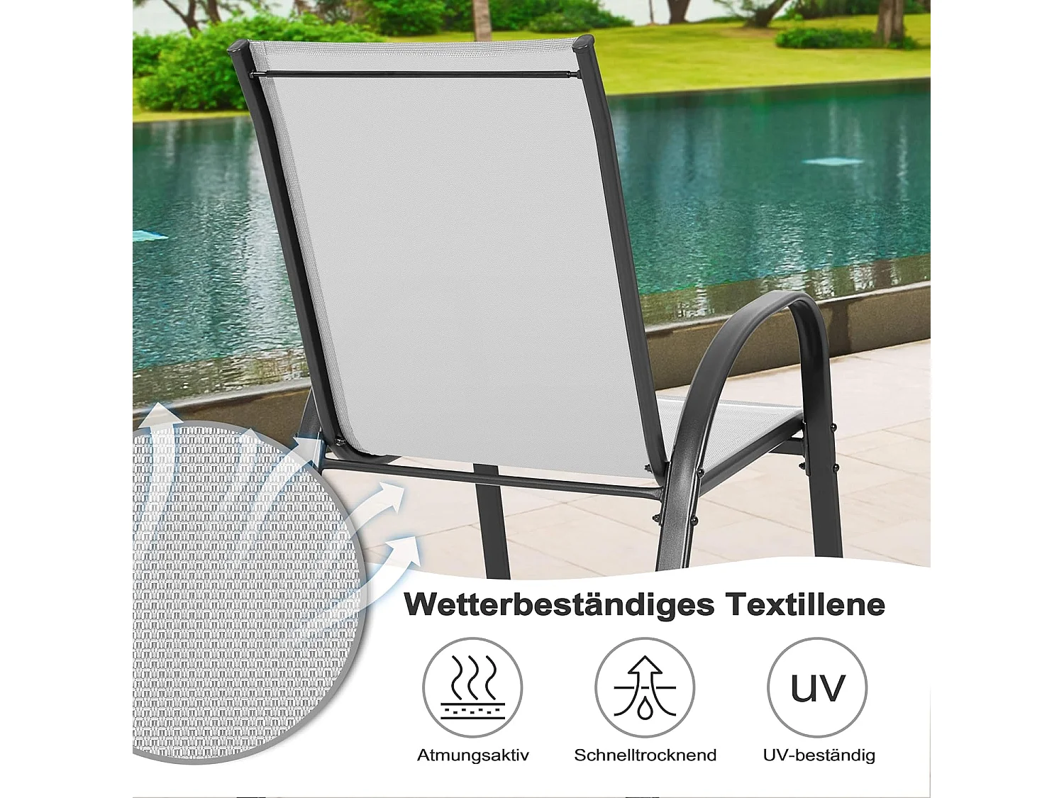Chaises de Jardin Empilables 4 Pièces Textilène Résistant Gris Noir