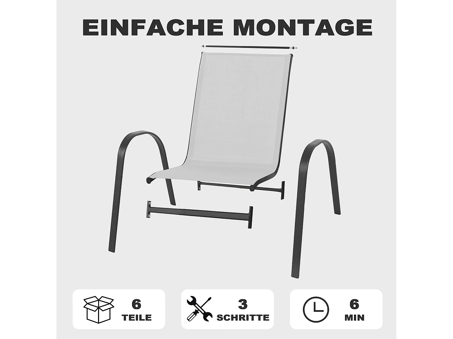 Chaises de Jardin Empilables 4 Pièces Textilène Résistant Gris Noir
