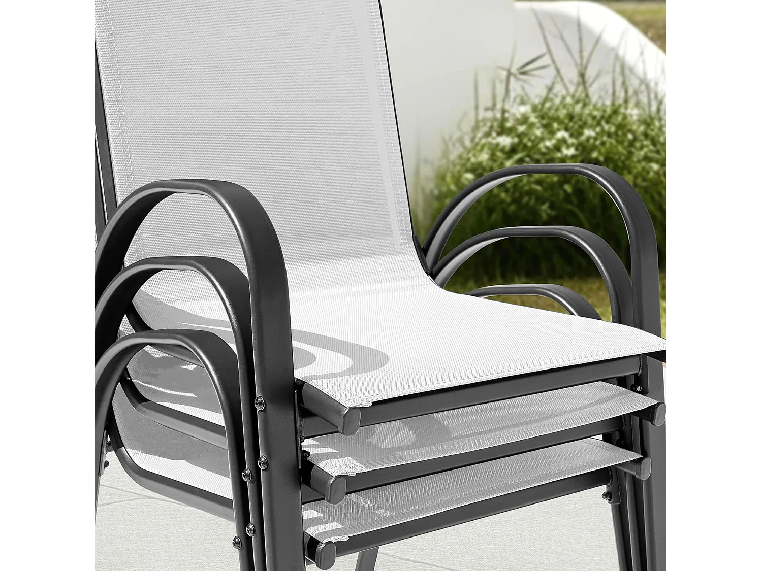 Chaises de Jardin Empilables 4 Pièces Textilène Résistant Gris Noir