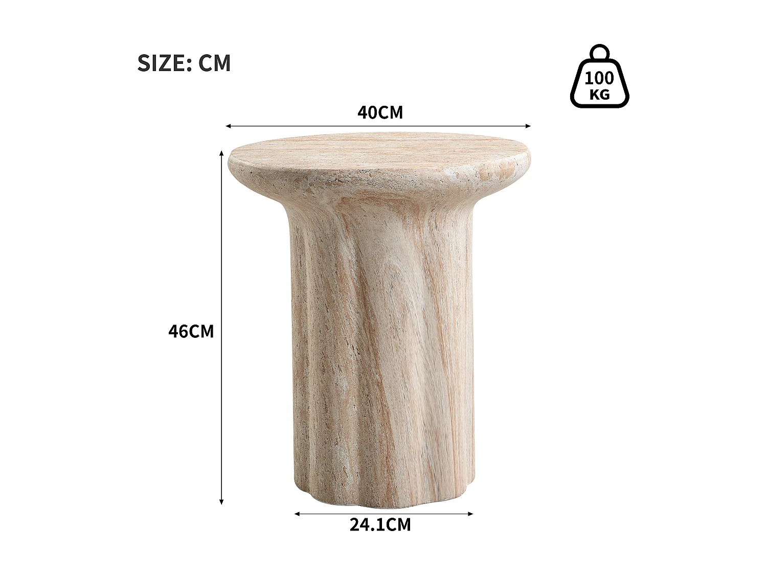 Bout de Canapé de Jardin Design Moderne en MgO - Table d'Appoint Extérieure Aspect Travertin - Beige