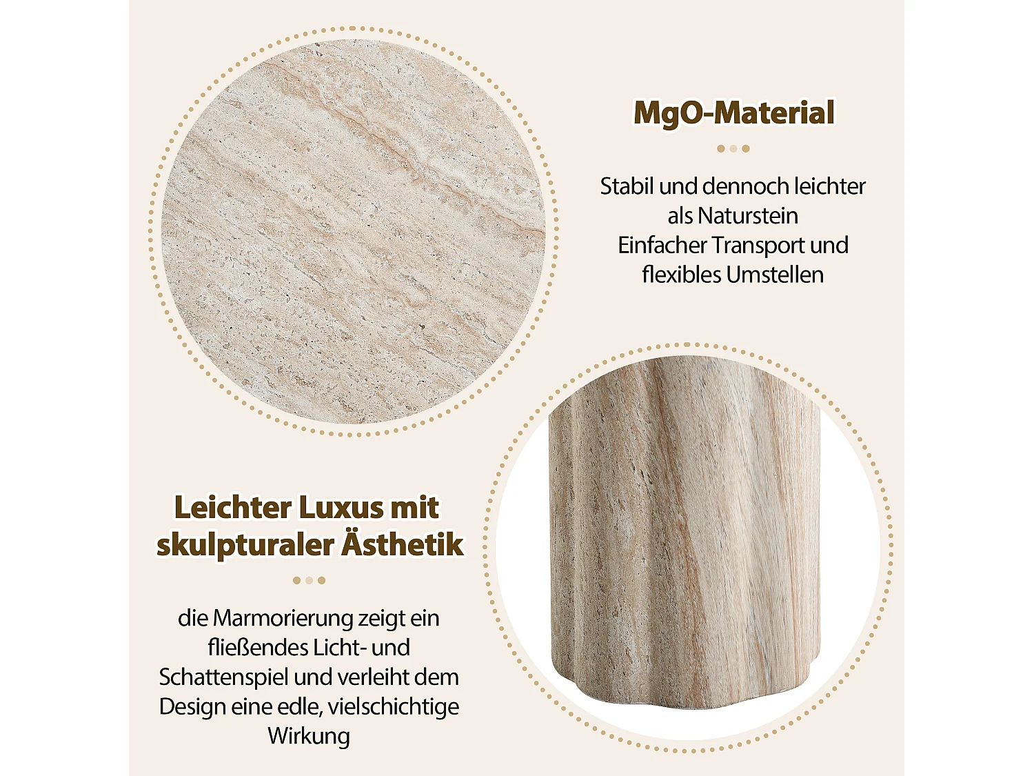 Bout de Canapé de Jardin Design Moderne en MgO - Table d'Appoint Extérieure Aspect Travertin - Beige