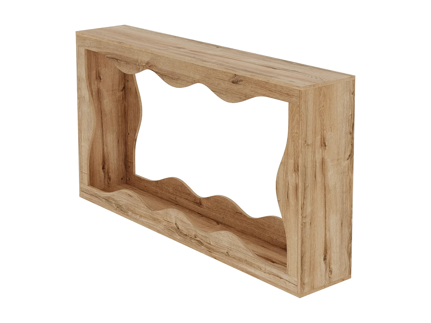 Table d'appoint à bords ondulés 160x30x86.5cm - Étagère double - Aspect bois - Étagère d'entrée - Panneaux de particules - Naturel