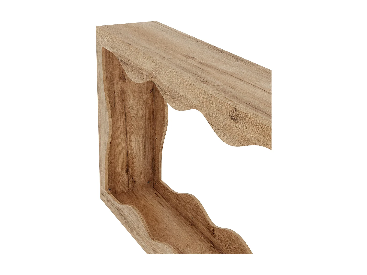 Table d'appoint à bords ondulés 160x30x86.5cm - Étagère double - Aspect bois - Étagère d'entrée - Panneaux de particules - Naturel