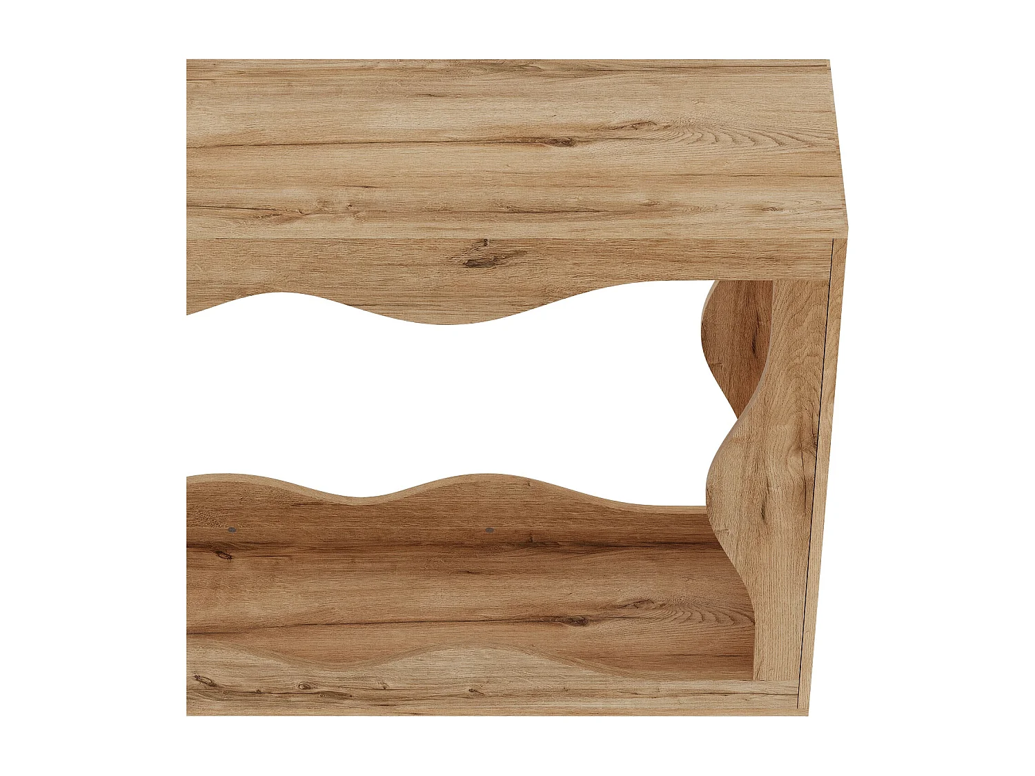 Table d'appoint à bords ondulés 160x30x86.5cm - Étagère double - Aspect bois - Étagère d'entrée - Panneaux de particules - Naturel
