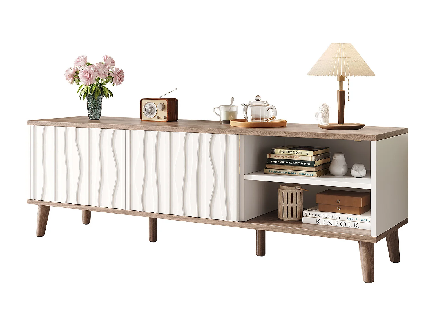 Moderner TV-Schrank 160 x 40 x 52 cm - mit LED-Beleuchtung - Schiebetüren - geeignet für Fernseher bis 70 Zoll - weiß