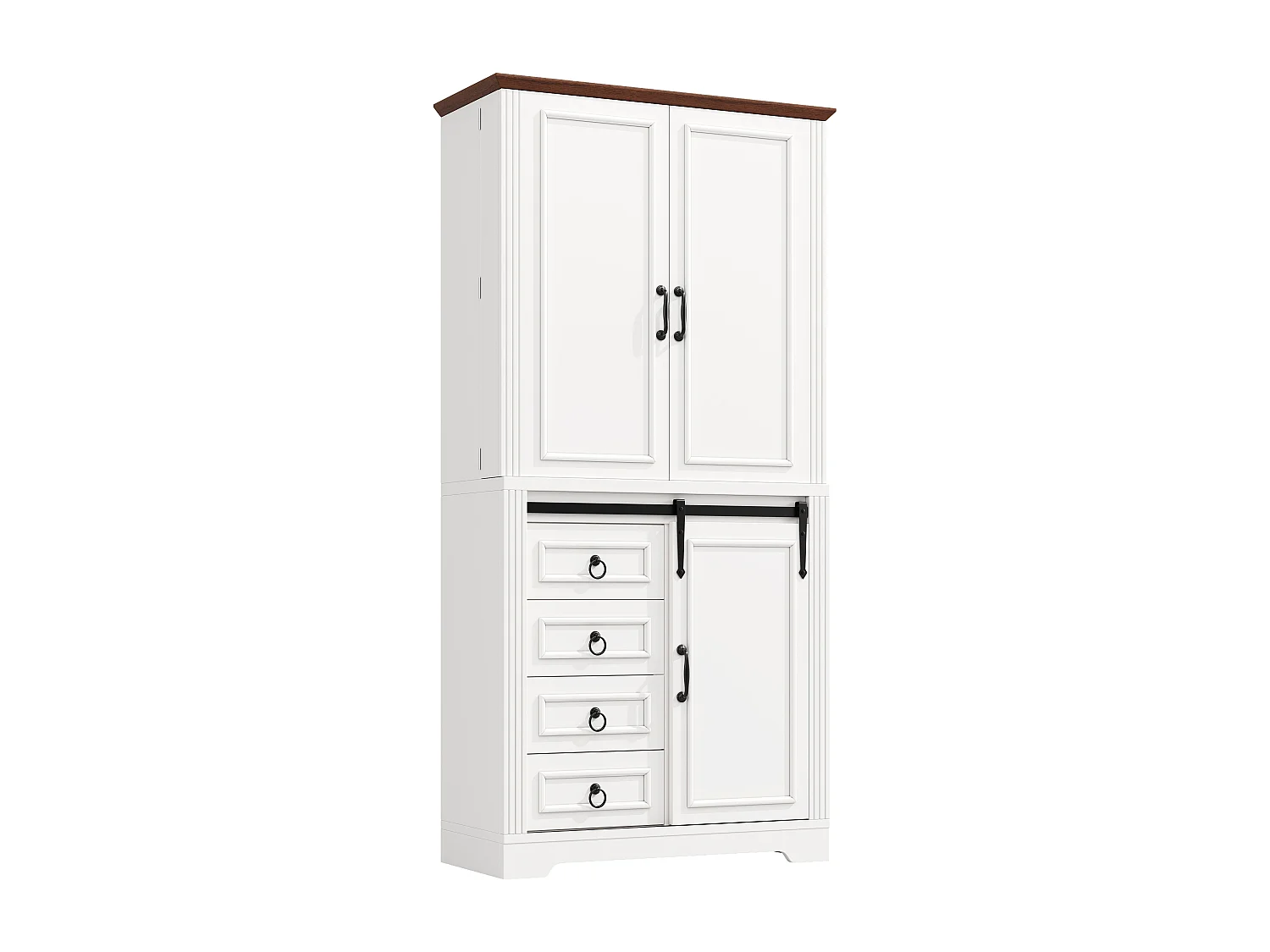 Buffet haut de cuisine - 80 x 39.8 x 180 cm - avec 4 tiroirs + 2 portes de rangment - MDF - blanc