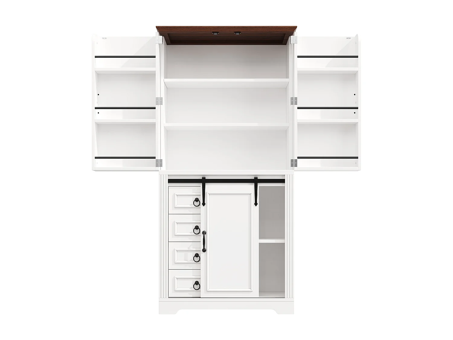 Buffet haut de cuisine - 80 x 39.8 x 180 cm - avec 4 tiroirs + 2 portes de rangment - MDF - blanc