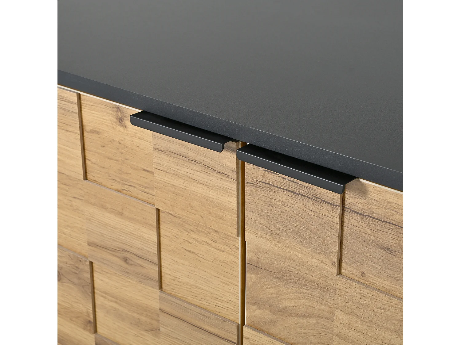 TV-Schrank Mosaik 170x35x44,5 cm - 2 Türen und 1 Schublade - Holzoptik - Metallfüße - Offene Regale - Naturfarbe