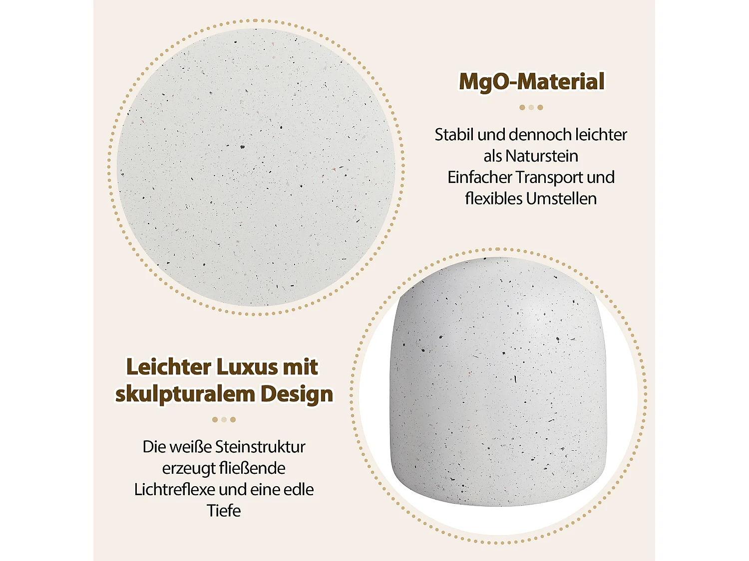 Bout de Canapé de Jardin Design en MgO - Table d'Appoint Sablier Aspect Terrazzo Blanc - Blanc