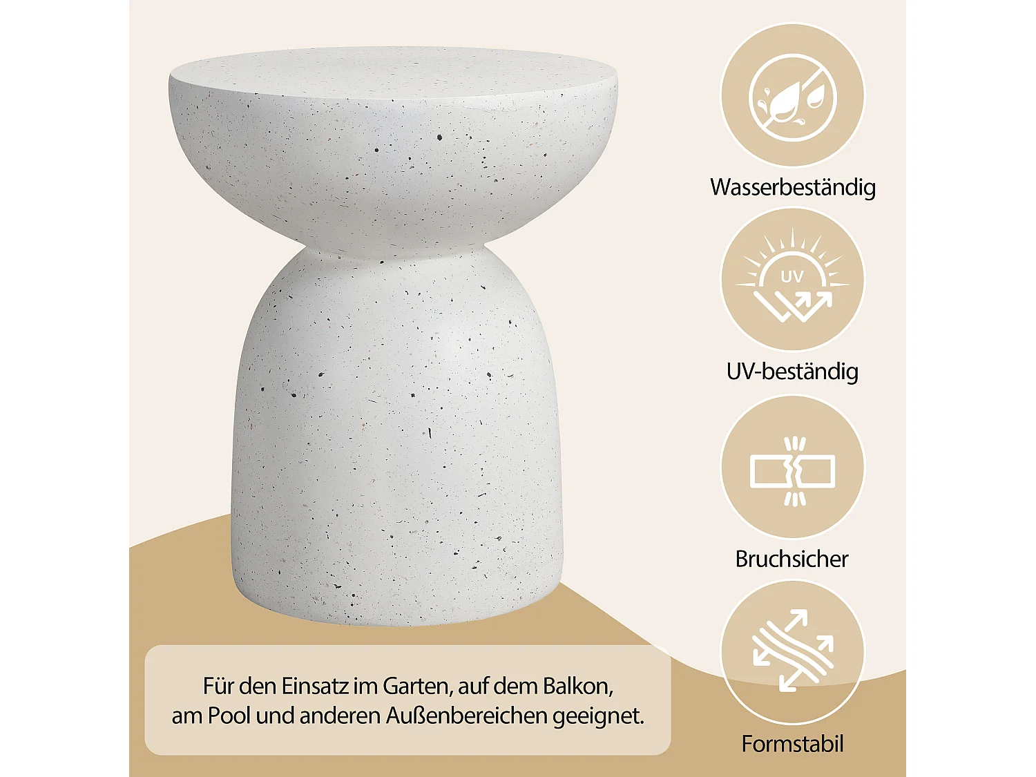 Bout de Canapé de Jardin Design en MgO - Table d'Appoint Sablier Aspect Terrazzo Blanc - Blanc