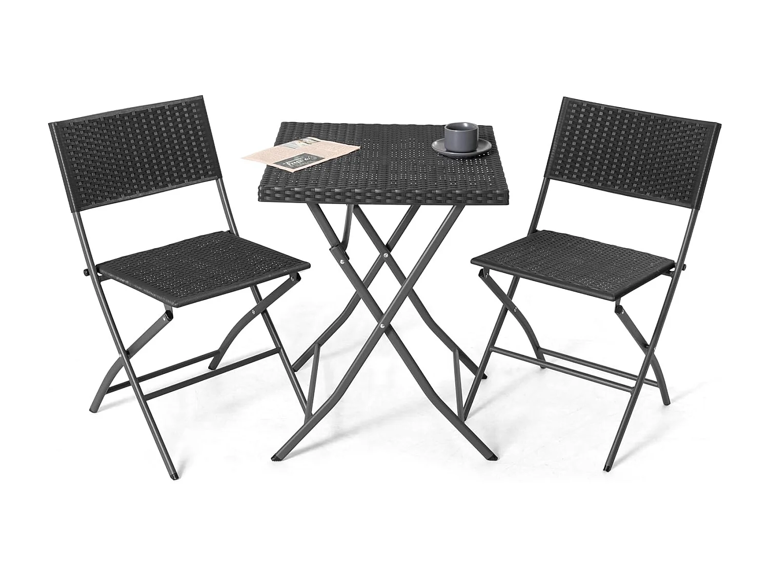 Ensemble de Bistrot de Patio 3 Pièces Noir Avestar Rotin PP Pliable