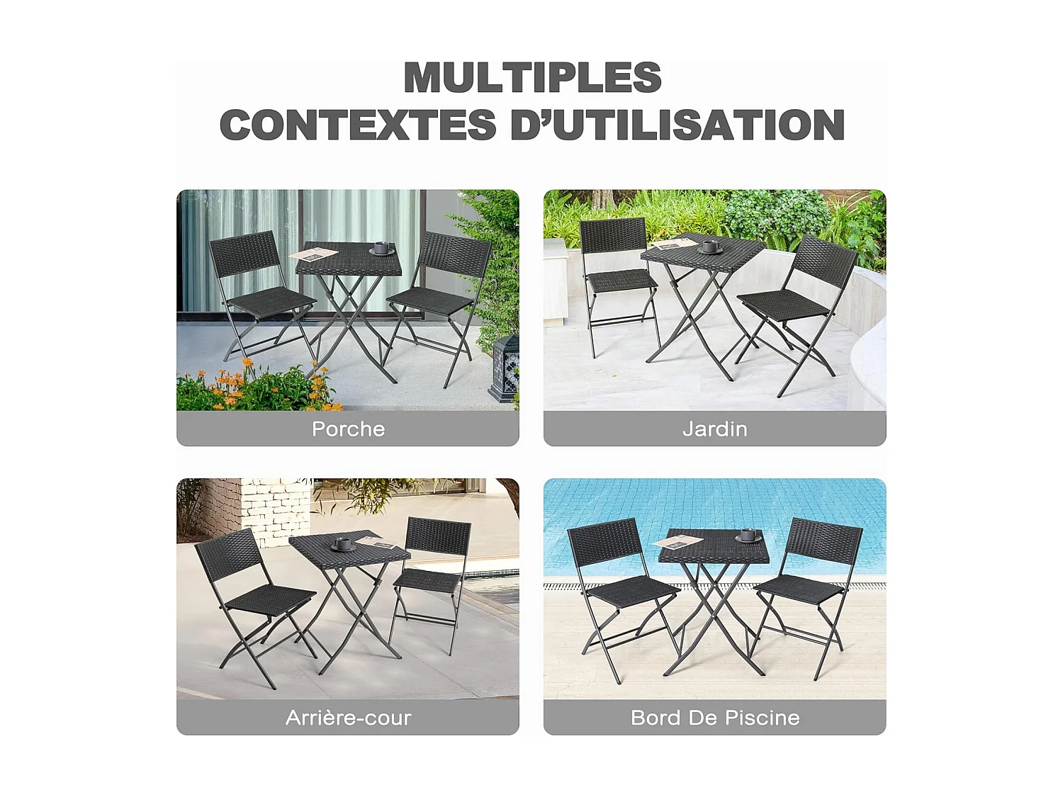 Ensemble de Bistrot de Patio 3 Pièces Noir Avestar Rotin PP Pliable