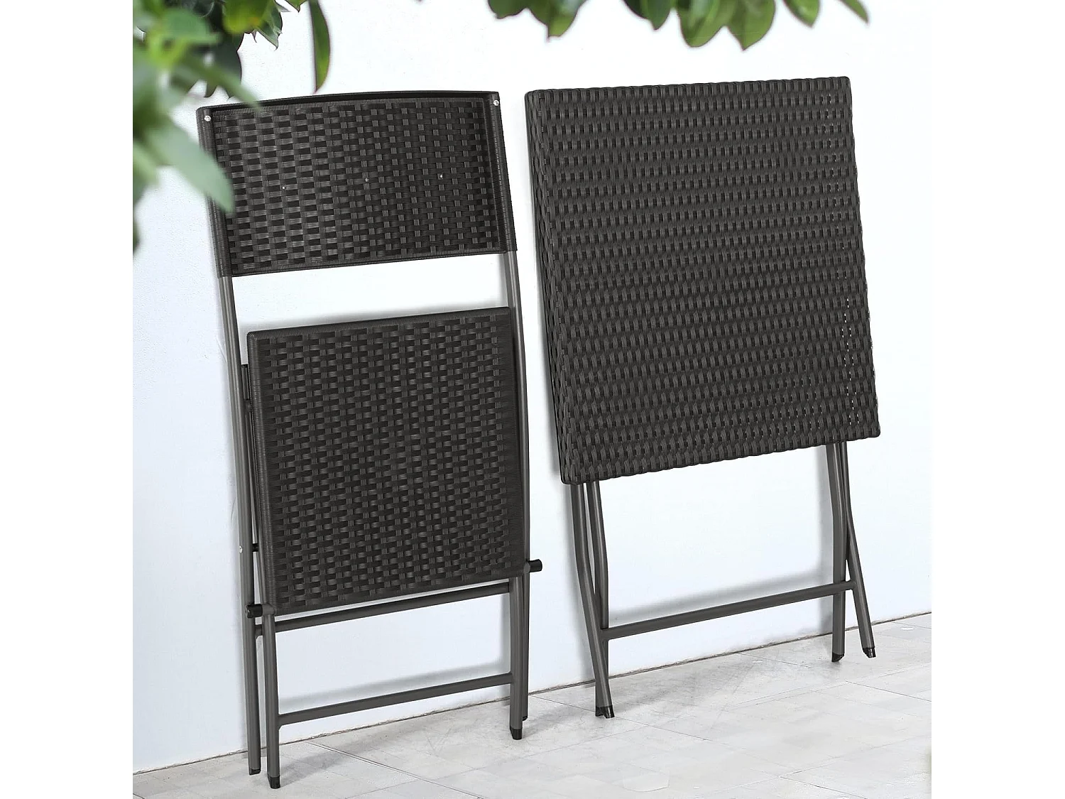 Ensemble de Bistrot de Patio 3 Pièces Noir Avestar Rotin PP Pliable