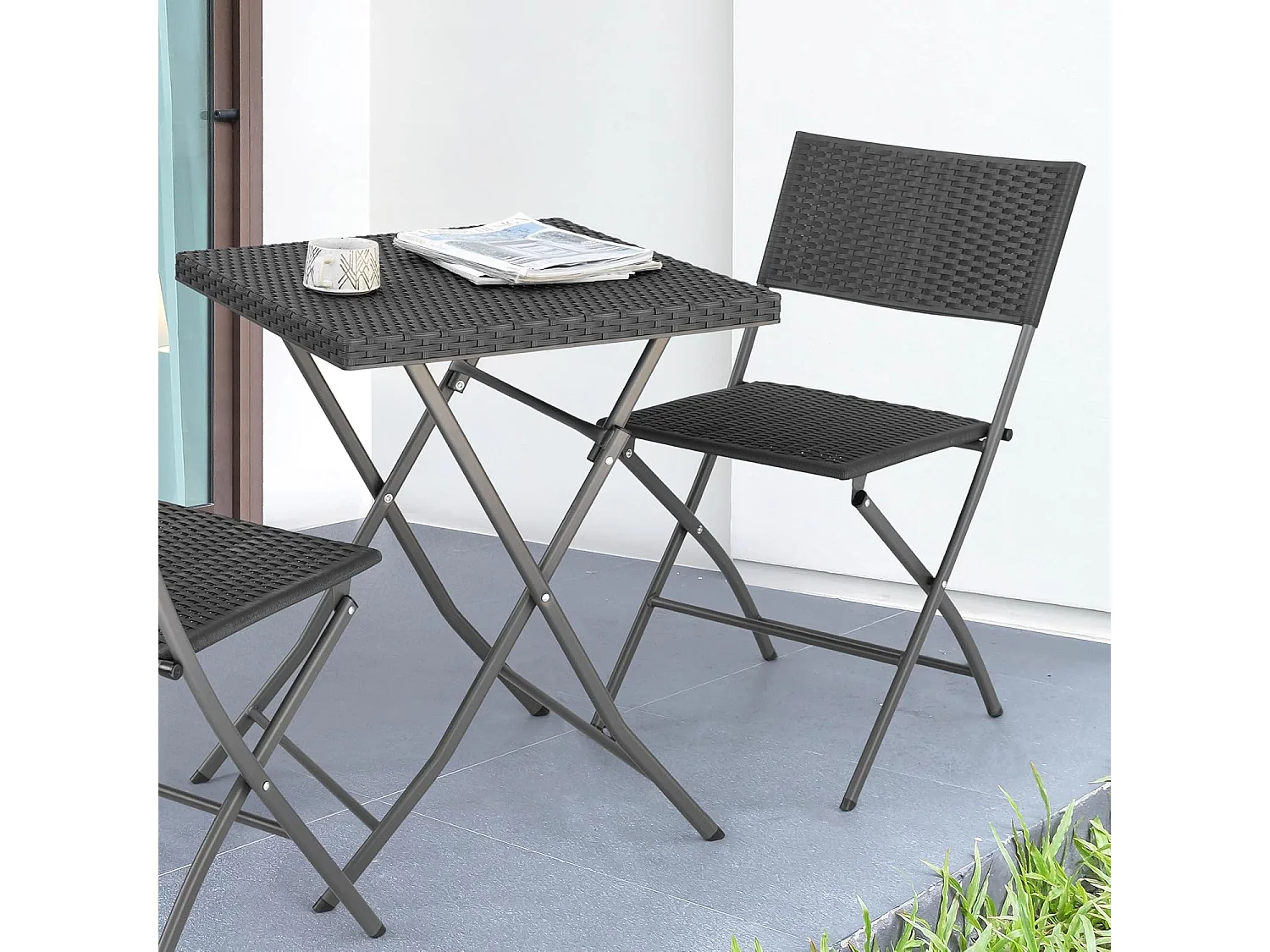 Ensemble de Bistrot de Patio 3 Pièces Noir Avestar Rotin PP Pliable
