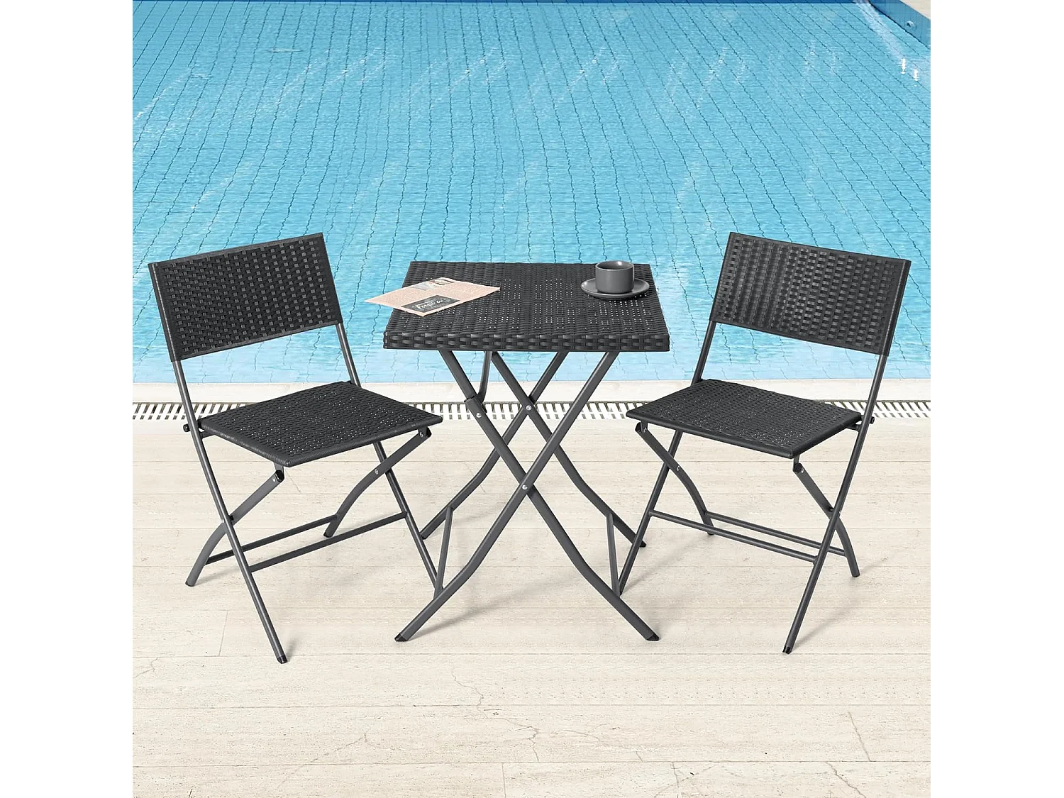 Ensemble de Bistrot de Patio 3 Pièces Noir Avestar Rotin PP Pliable