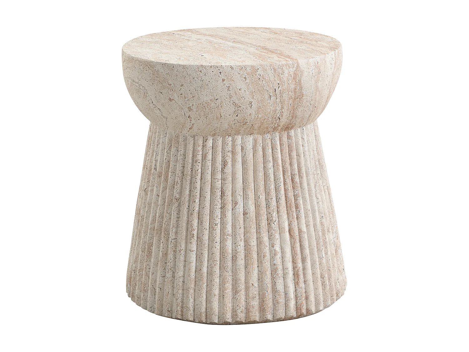 Bout de Canapé de Jardin Design en MgO - Table d'Appoint Cannelée Aspect Travertin Beige - Beige