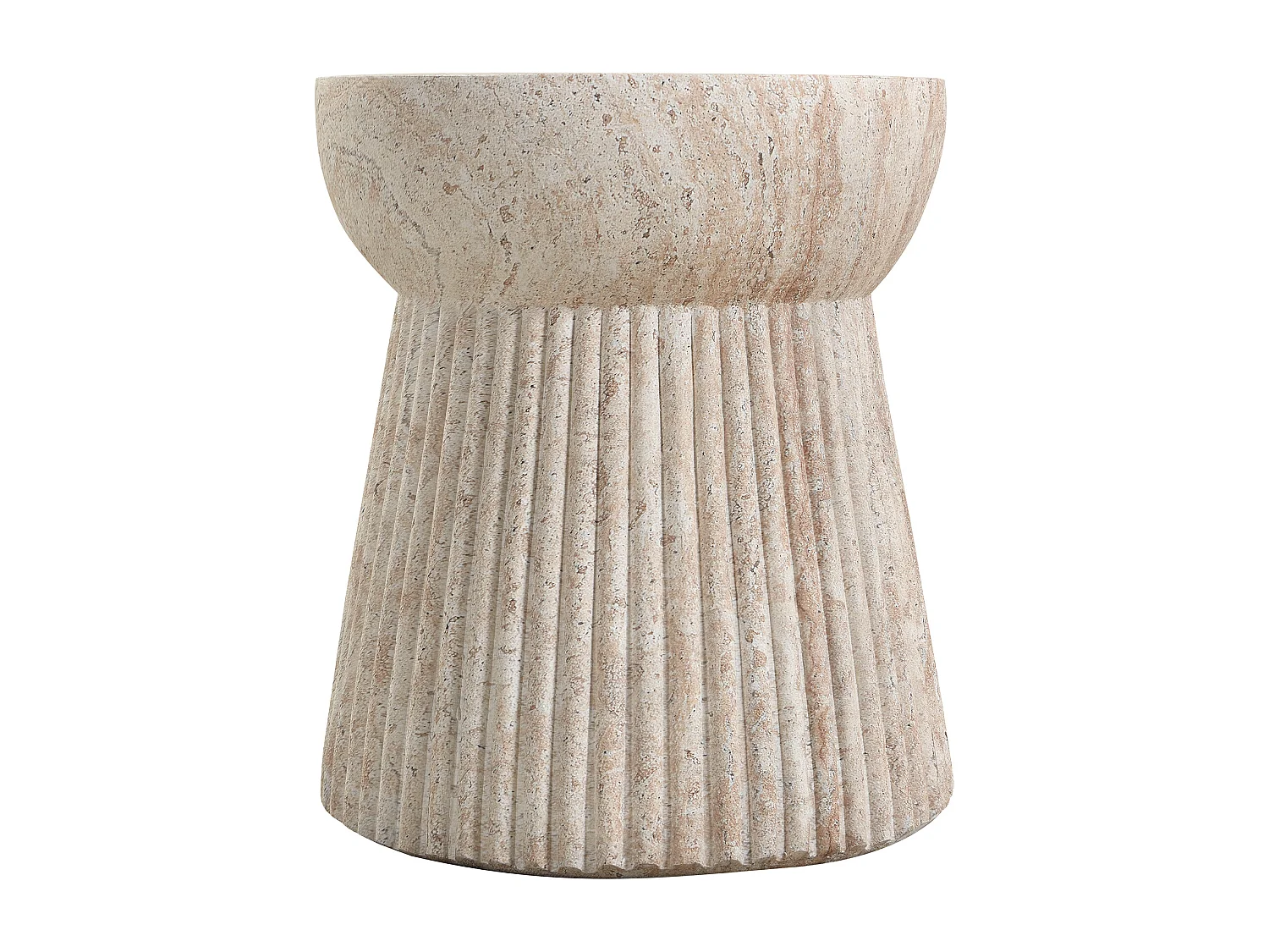 Bout de Canapé de Jardin Design en MgO - Table d'Appoint Cannelée Aspect Travertin Beige - Beige