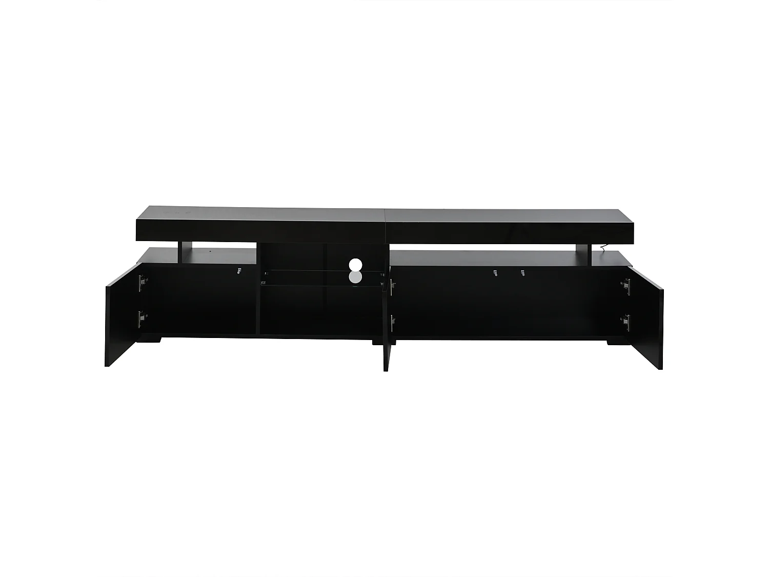 High-gloss lacquered TV stand 180x35x45 cm - 3 doors - With LED lighting - Adjustable tempered glass shelves - Particleboard - Black