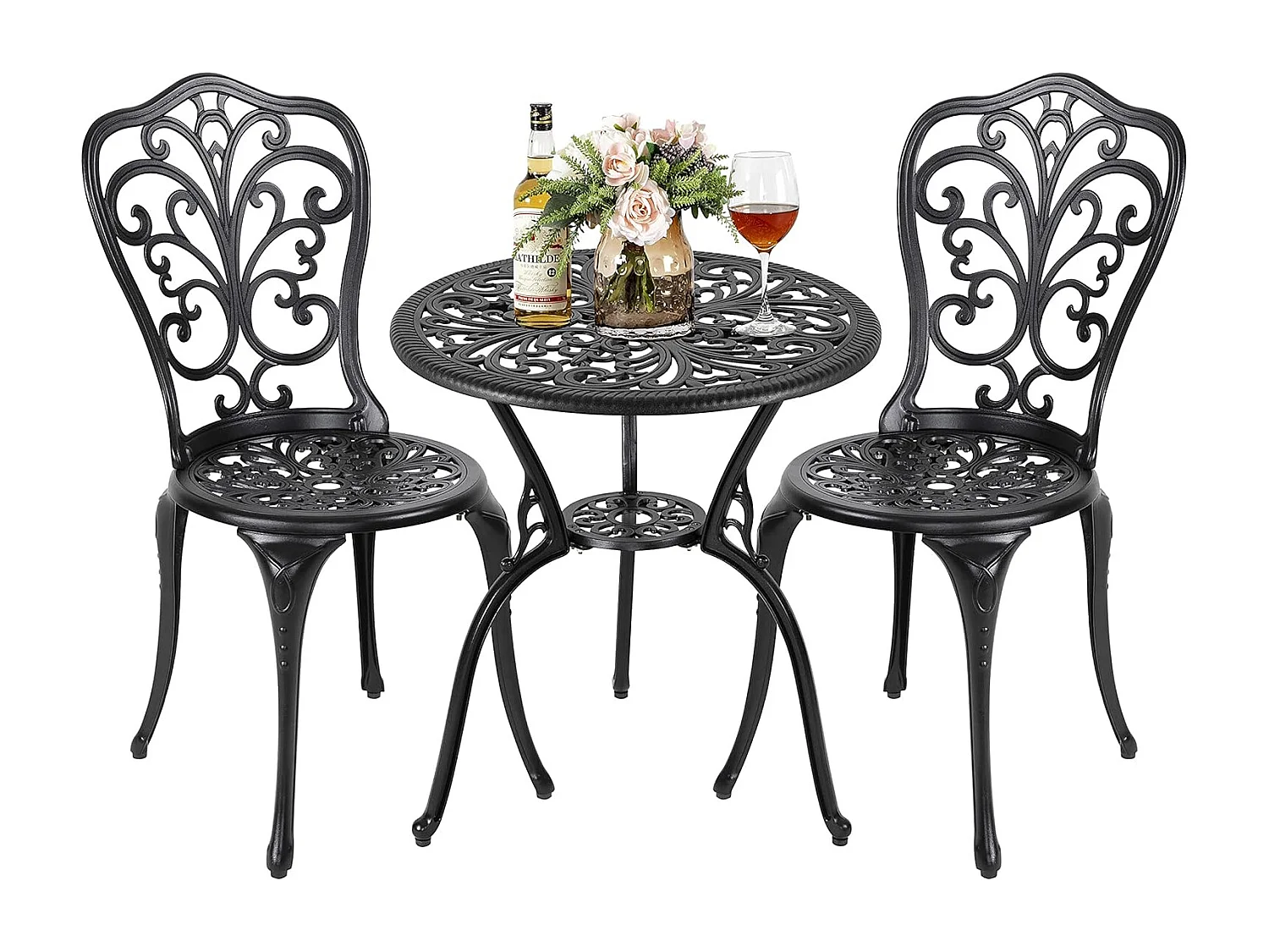 Ensemble de Patio Extérieur 3 Pièces en Aluminium Moulé avec Trou de Parapluie de 4,5 cm