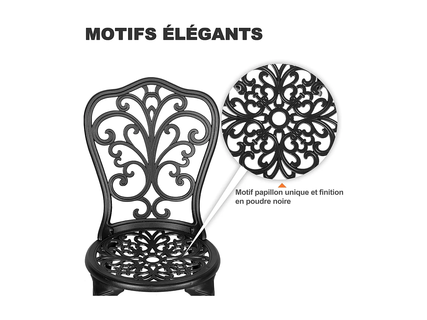 Ensemble de Patio Extérieur 3 Pièces en Aluminium Moulé avec Trou de Parapluie de 4,5 cm