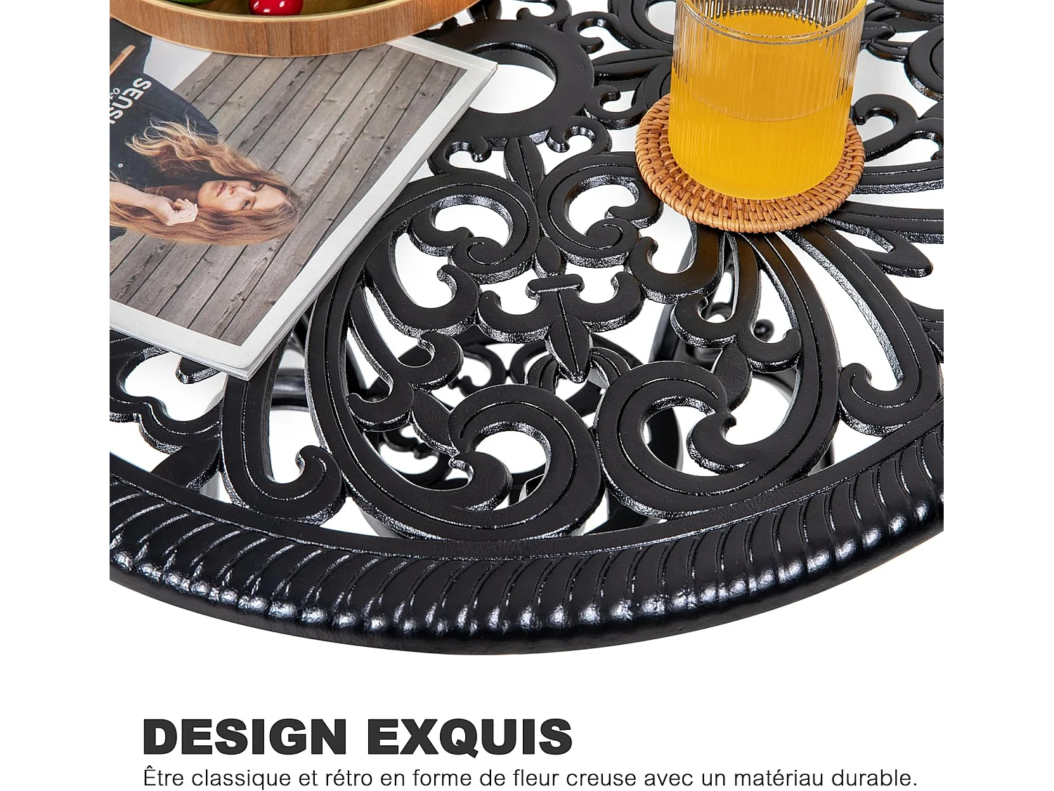 Ensemble de Patio Extérieur 3 Pièces en Aluminium Moulé avec Trou de Parapluie de 4,5 cm