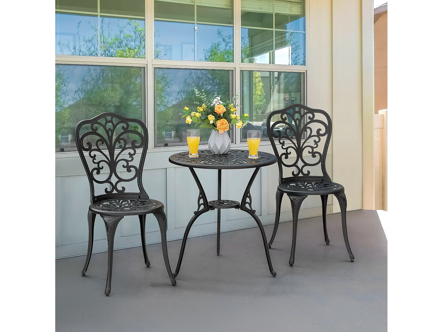Ensemble de Patio Extérieur 3 Pièces en Aluminium Moulé avec Trou de Parapluie de 4,5 cm