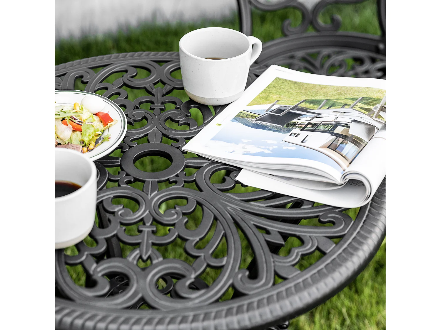 Ensemble de Patio Extérieur 3 Pièces en Aluminium Moulé avec Trou de Parapluie de 4,5 cm