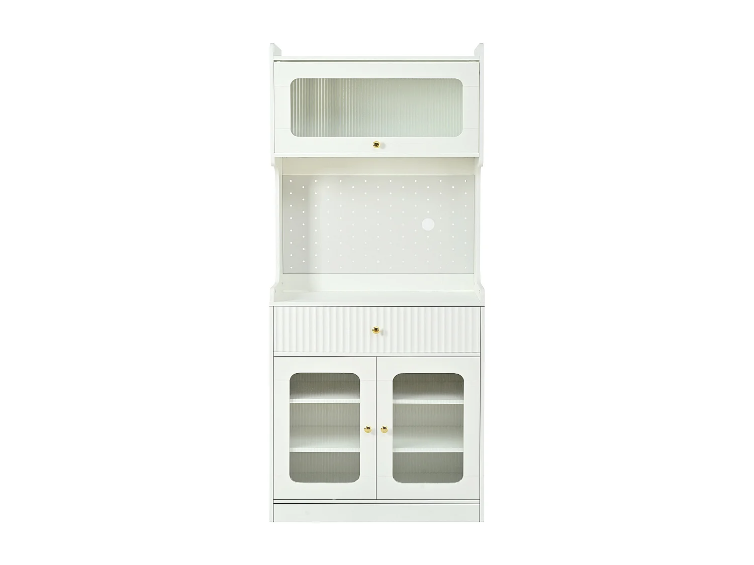 Buffet de cuisine moderne 80x40x180cm - avec éclairage LED - avec étagères et tiroirs réglables - 3 portes vitrées - Blanc