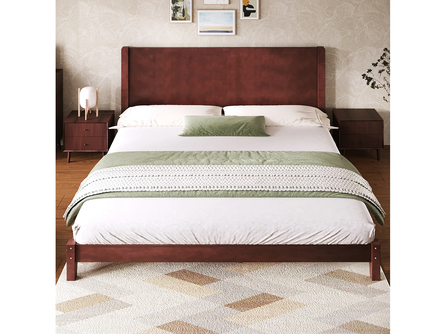 Łóżko dwuosobowe platformowe - 180 x 200 cm - z zagłówkiem i stelażem - MDF - brązowe