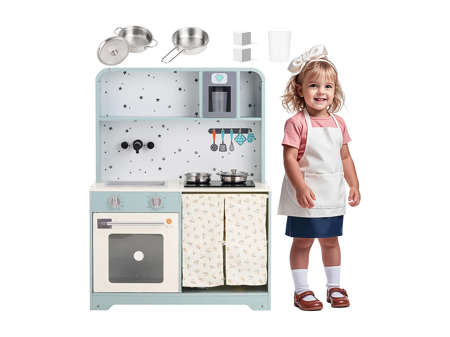 Cuisine Enfants en bois 60x29x81cm - cuisine entièrement équipée - Jouet d’Imitation pour 3 Ans+ (Bleu)