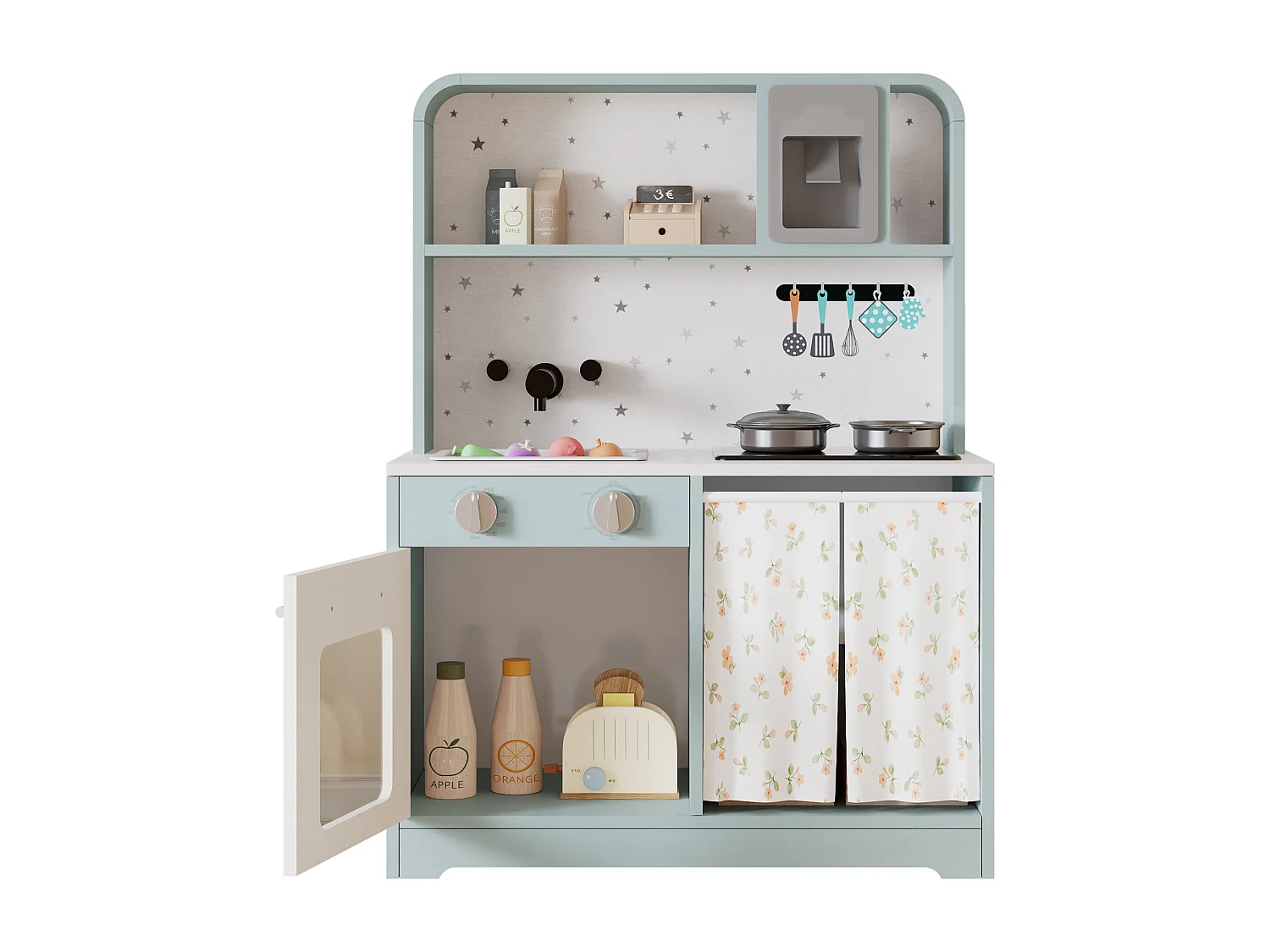 Cuisine Enfants en bois 60x29x81cm - cuisine entièrement équipée - Jouet d’Imitation pour 3 Ans+ (Bleu)