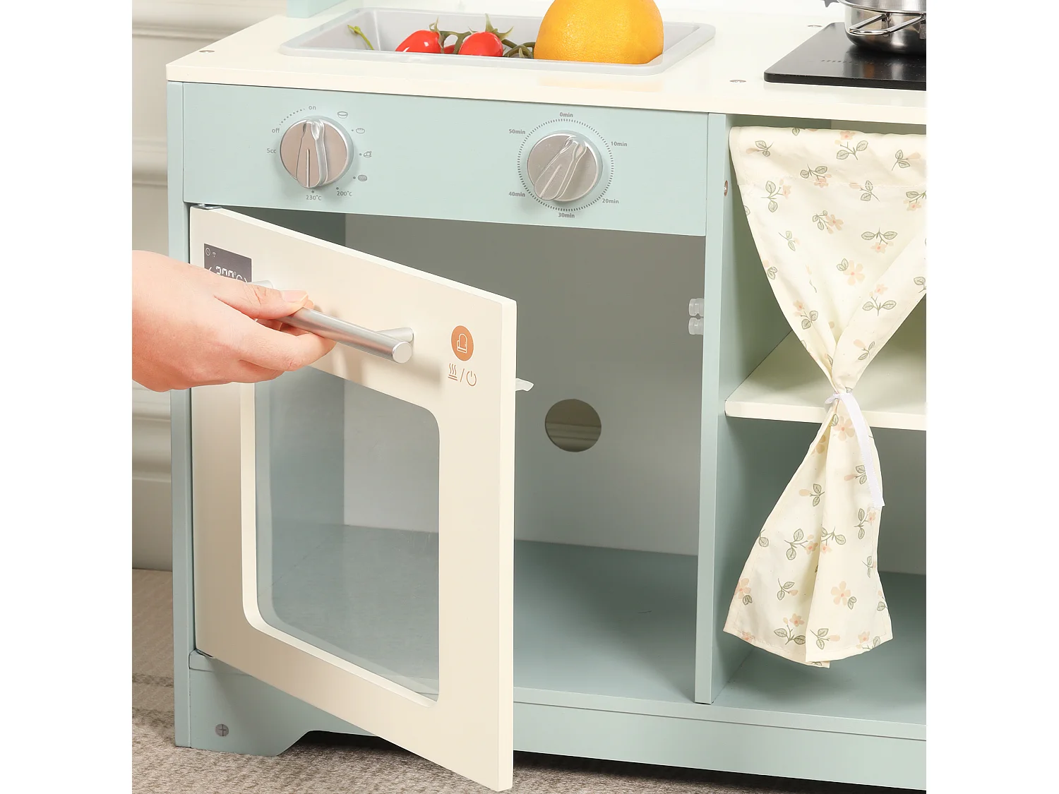 Cuisine Enfants en bois 60x29x81cm - cuisine entièrement équipée - Jouet d’Imitation pour 3 Ans+ (Bleu)