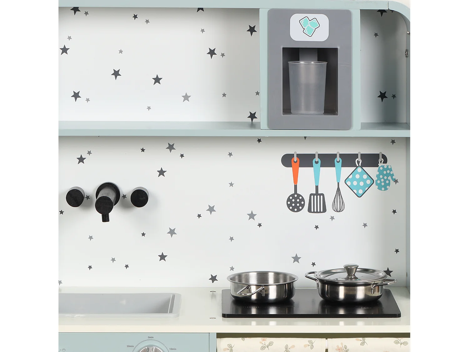 Cuisine Enfants en bois 60x29x81cm - cuisine entièrement équipée - Jouet d’Imitation pour 3 Ans+ (Bleu)