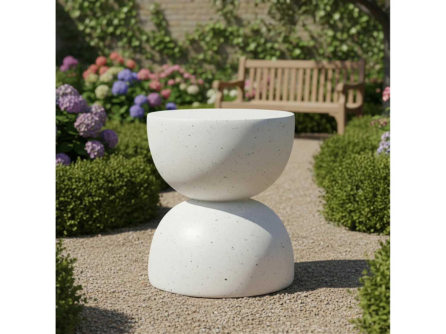 Bout de Canapé de Jardin Moderne en MgO - Table d'Appoint Sablier Aspect Terrazzo Blanc - Blanc