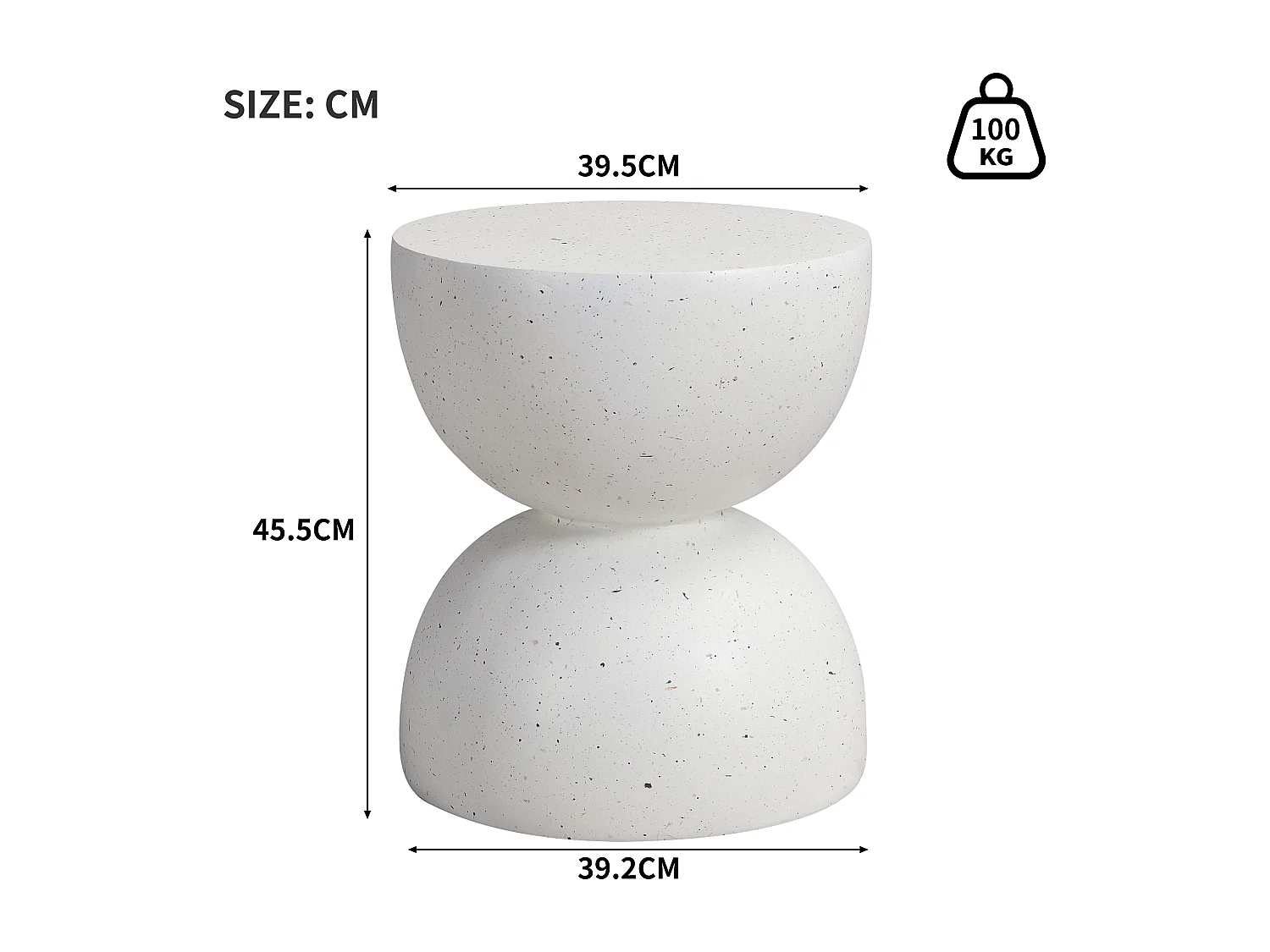 Bout de Canapé de Jardin Moderne en MgO - Table d'Appoint Sablier Aspect Terrazzo Blanc - Blanc