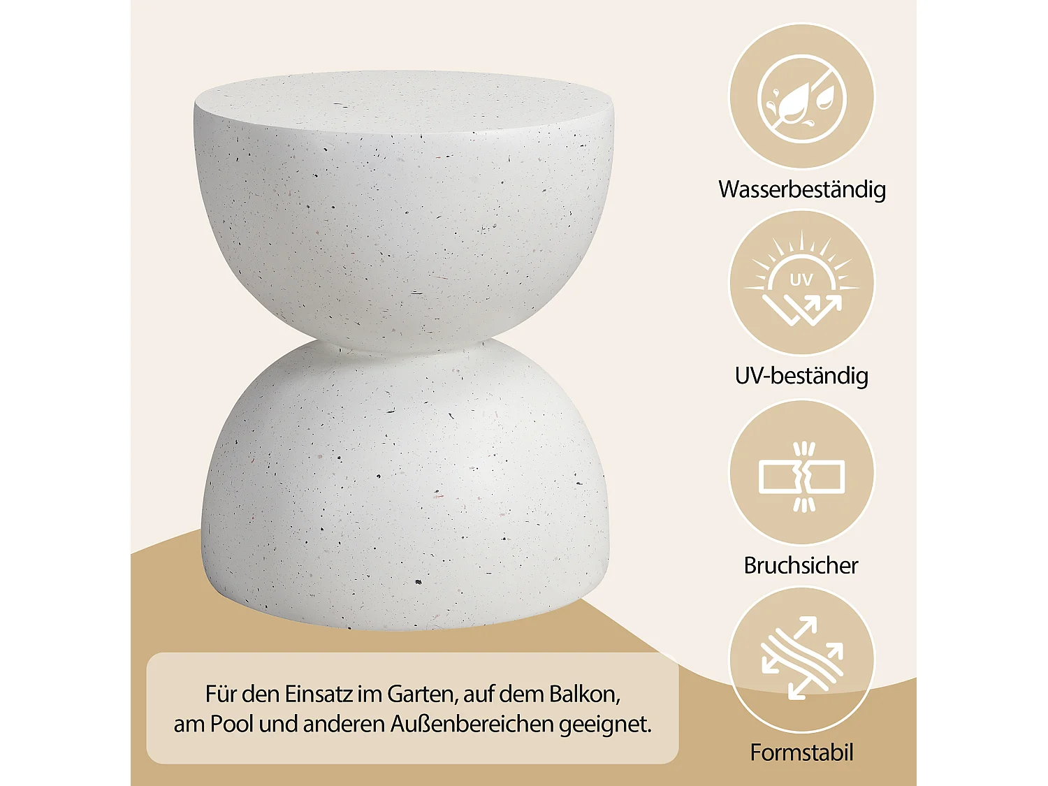 Bout de Canapé de Jardin Moderne en MgO - Table d'Appoint Sablier Aspect Terrazzo Blanc - Blanc