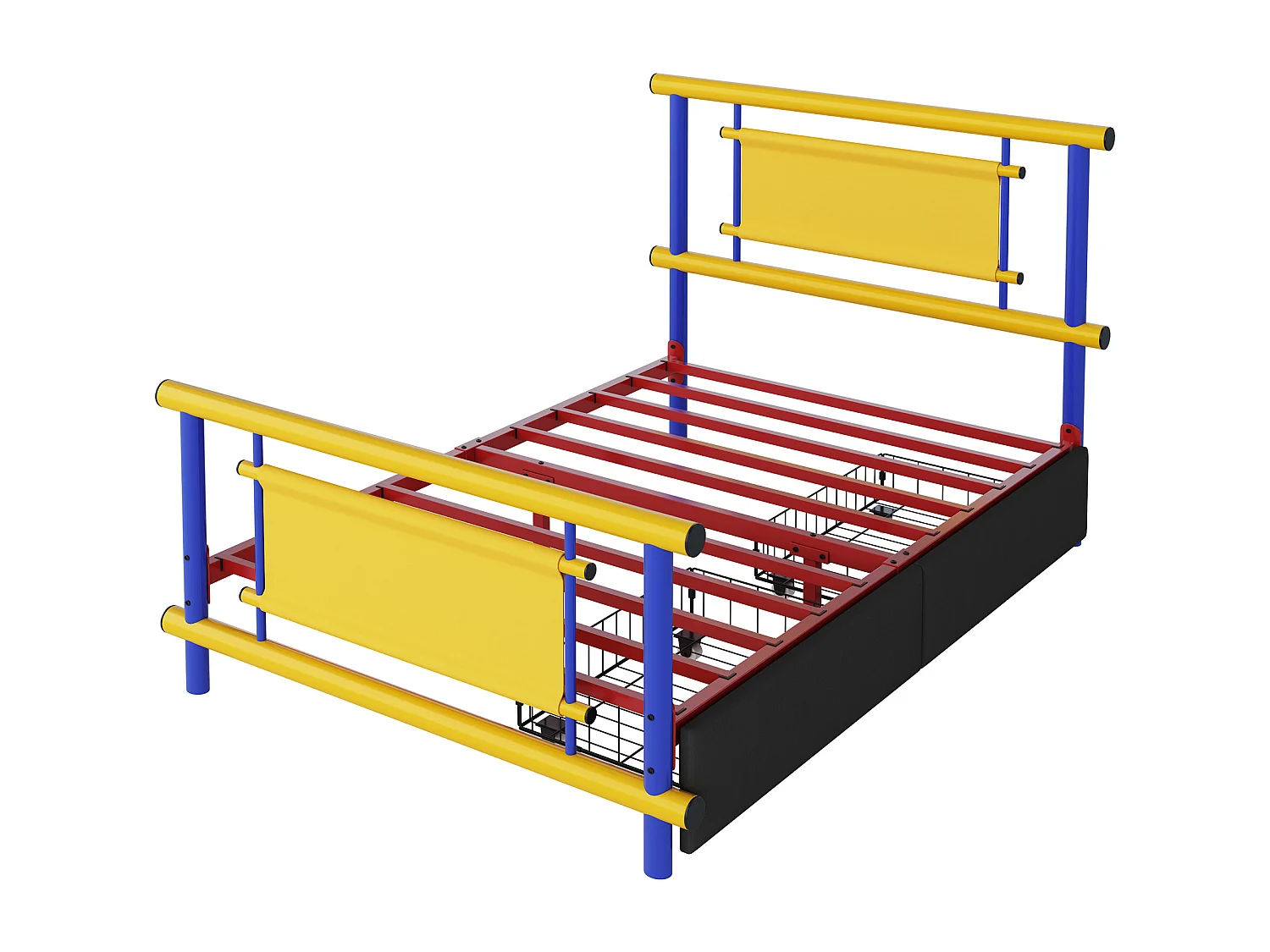 Metalowa rama łóżka dziecięcego - 90 x 200 cm - z szufladami - konstrukcja stalowa - metal - wielokolorowa