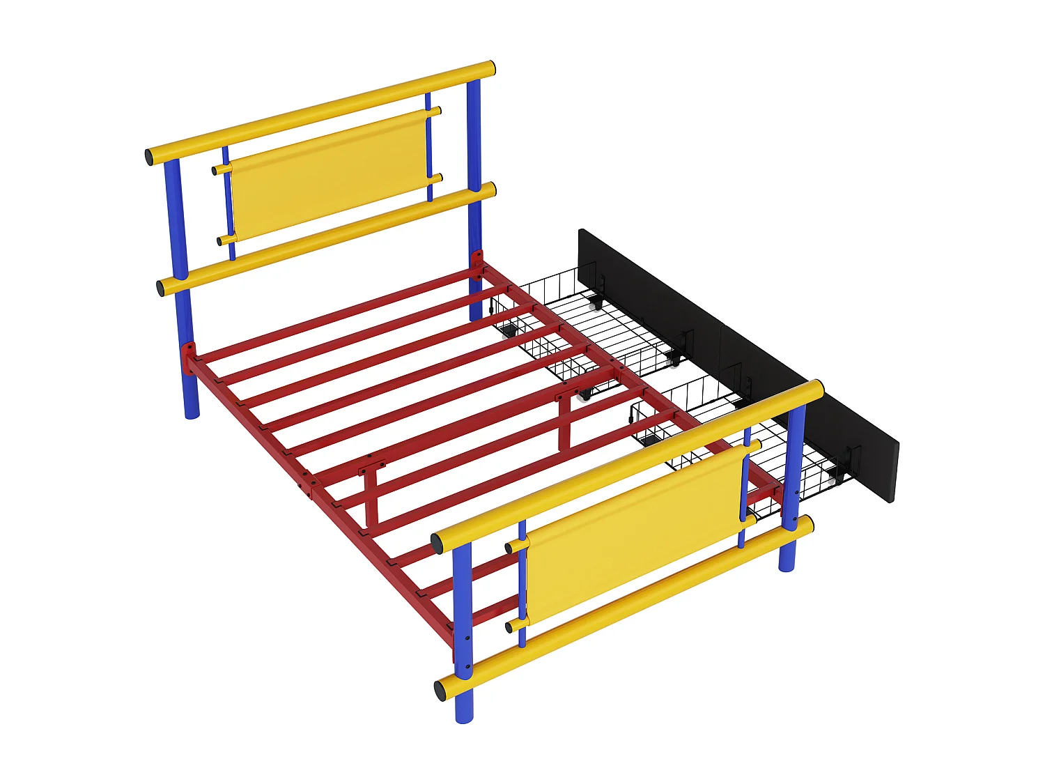 Metalowa rama łóżka dziecięcego - 90 x 200 cm - z szufladami - konstrukcja stalowa - metal - wielokolorowa
