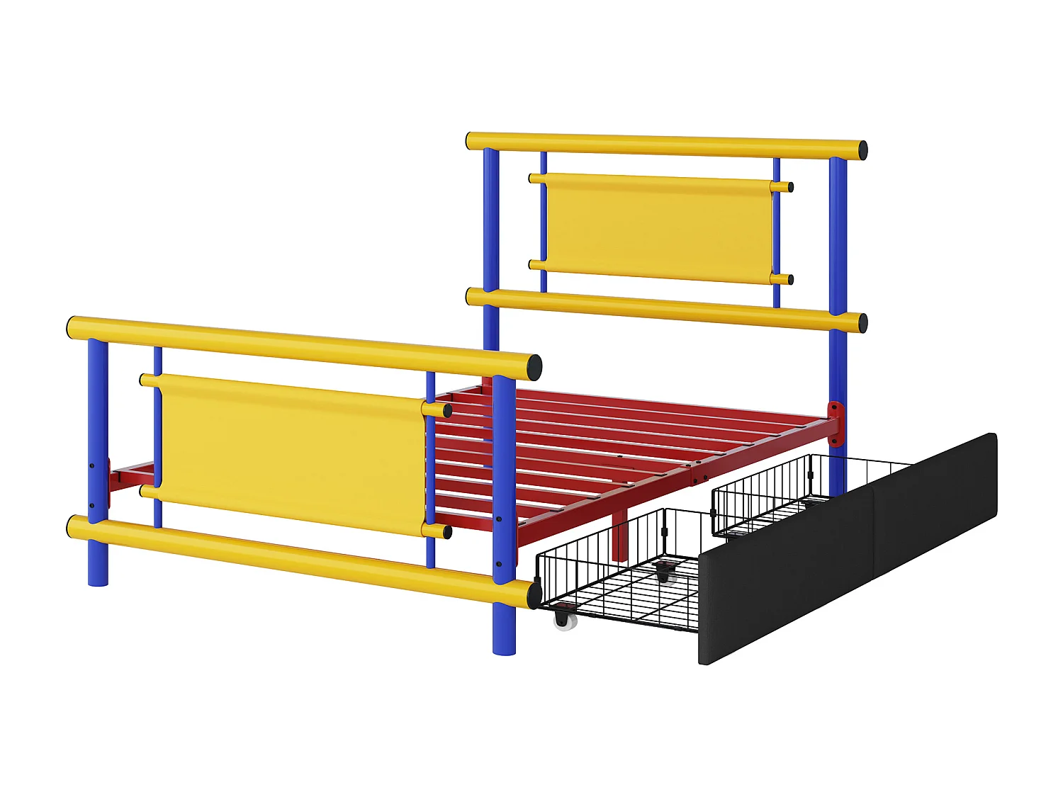 Metalowa rama łóżka dziecięcego - 90 x 200 cm - z szufladami - konstrukcja stalowa - metal - wielokolorowa