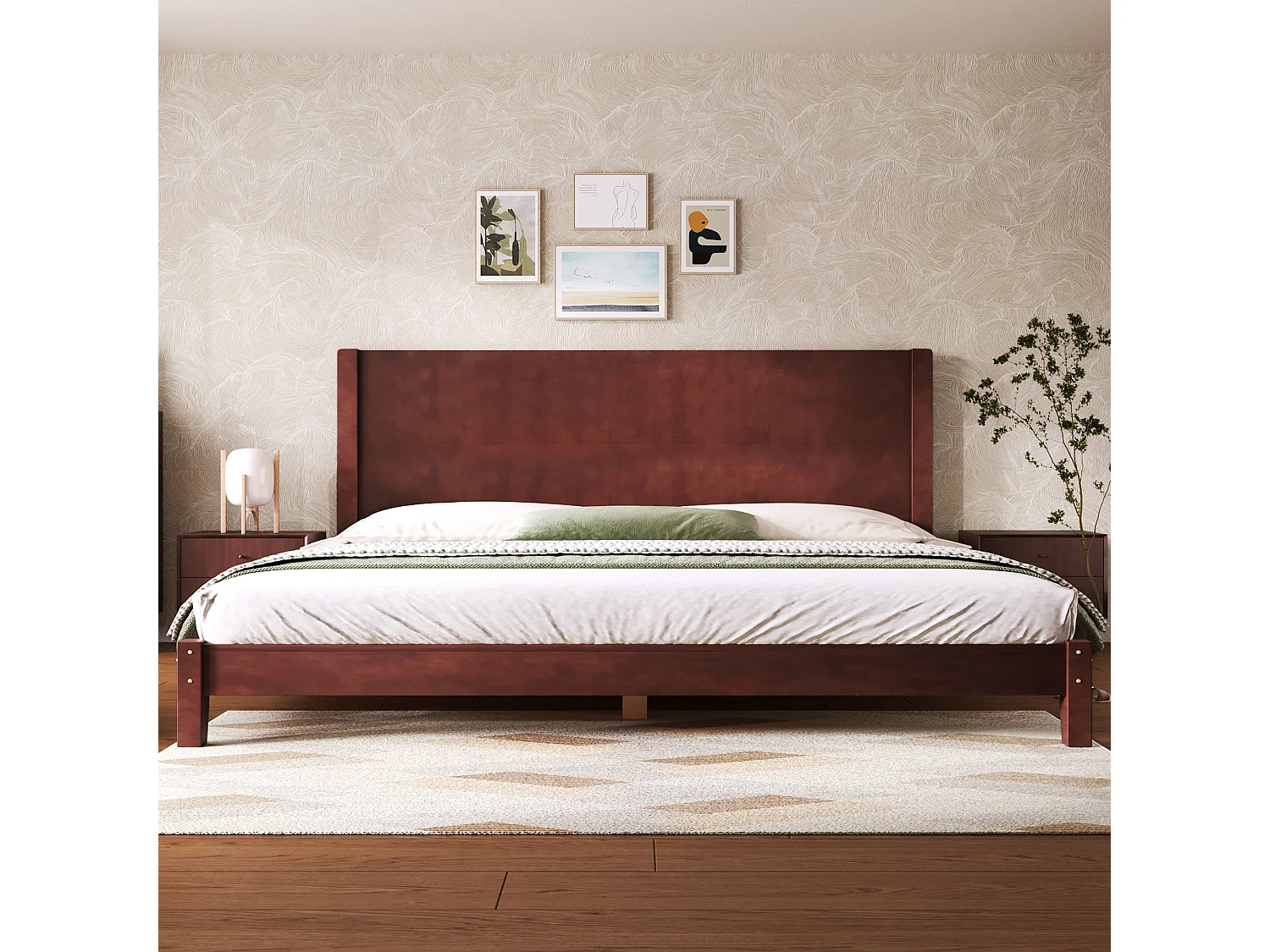 Letto matrimoniale 180x200 cm - Con testiera - Con rete a doghe in legno massello - MDF + Pino - Marrone​ (Materasso non incluso)