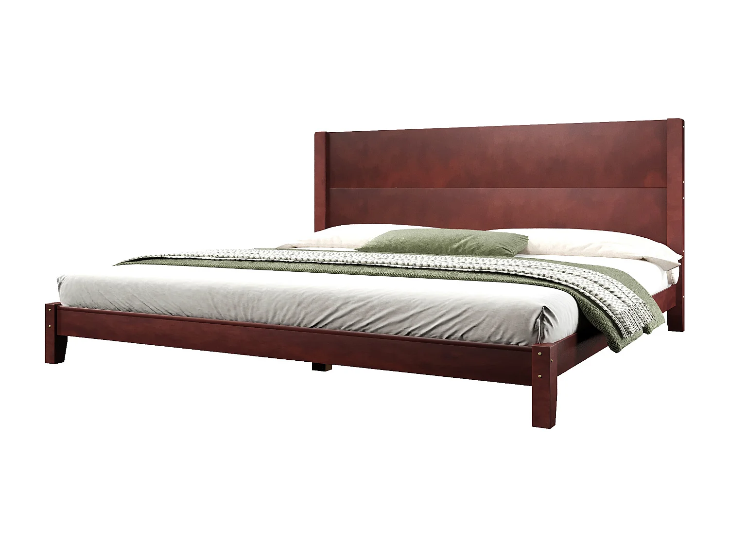 Letto matrimoniale 180x200 cm - Con testiera - Con rete a doghe in legno massello - MDF + Pino - Marrone​ (Materasso non incluso)