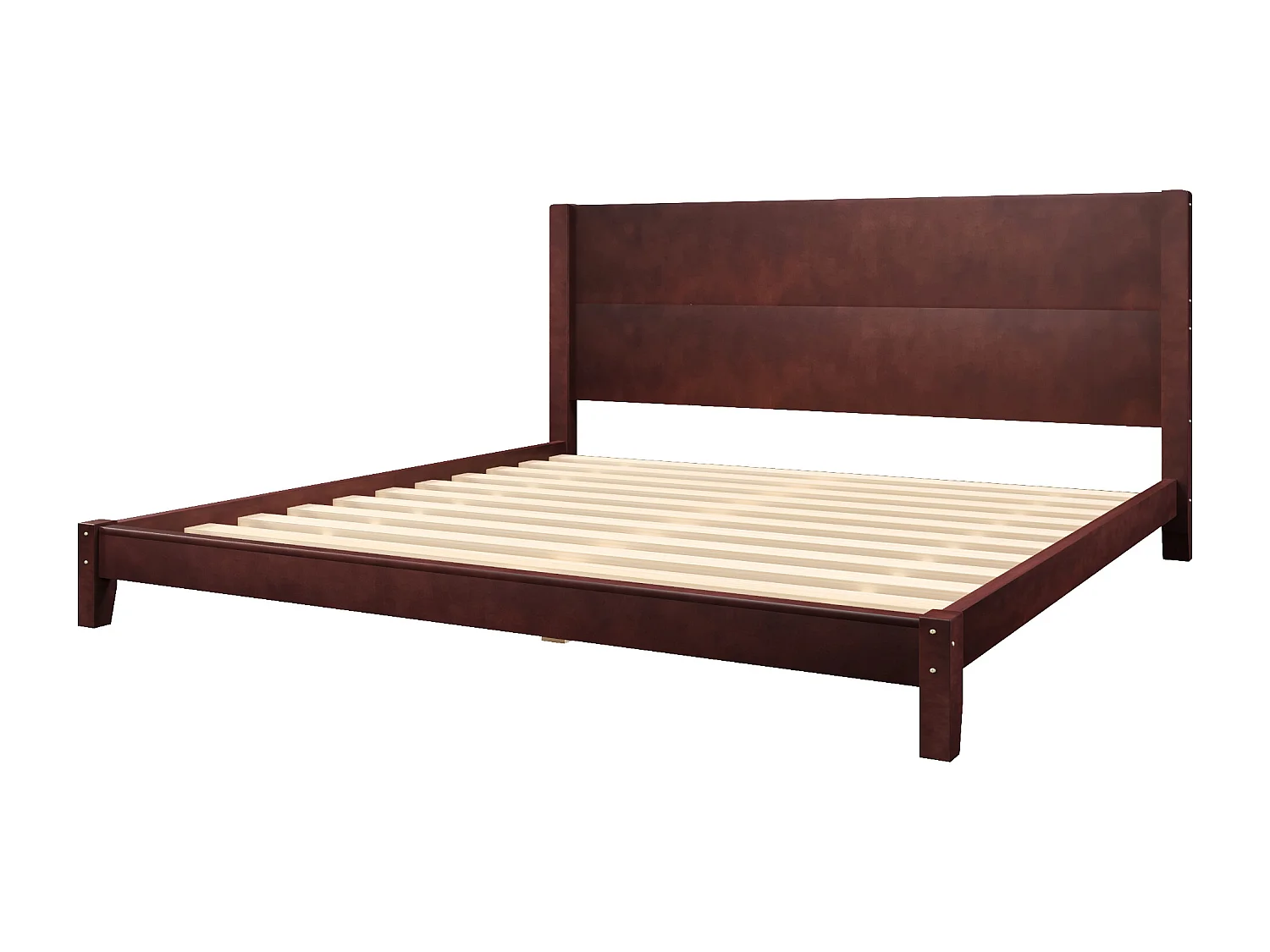 Letto matrimoniale 180x200 cm - Con testiera - Con rete a doghe in legno massello - MDF + Pino - Marrone​ (Materasso non incluso)