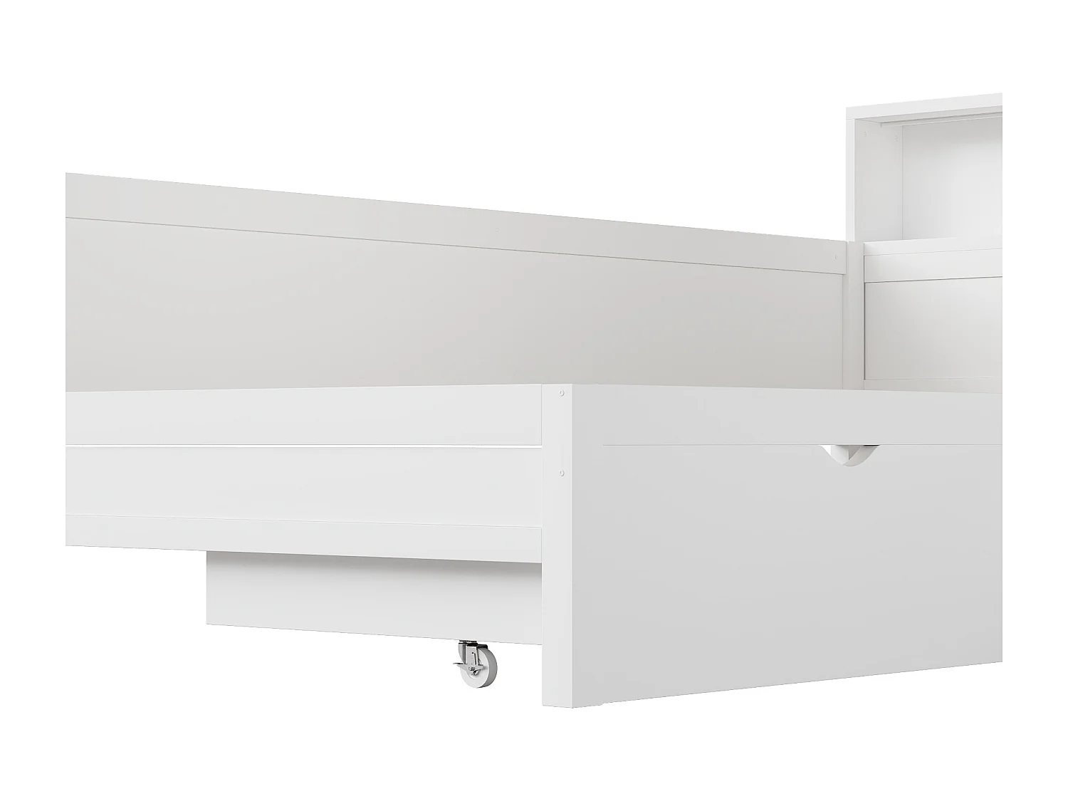 Lit plateforme en forme de L 2 places - 2 x 90 x 200  - avec tiroir + étagère de rangement - MDF - blanc