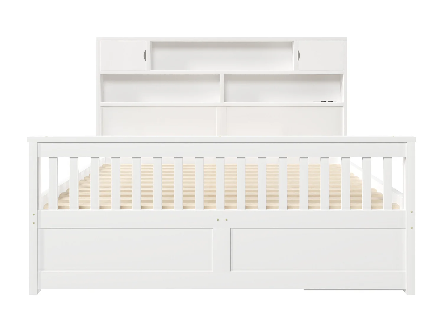 Doppelbett 160x200 cm - Mit 4 Schubladen - Kopfteil mit Stauraum - LED-Beleuchtung und USB-Anschluss - MDF - Weiß​ (ohne Matratze)