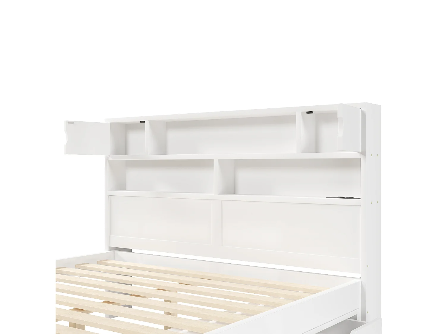 Doppelbett 160x200 cm - Mit 4 Schubladen - Kopfteil mit Stauraum - LED-Beleuchtung und USB-Anschluss - MDF - Weiß​ (ohne Matratze)